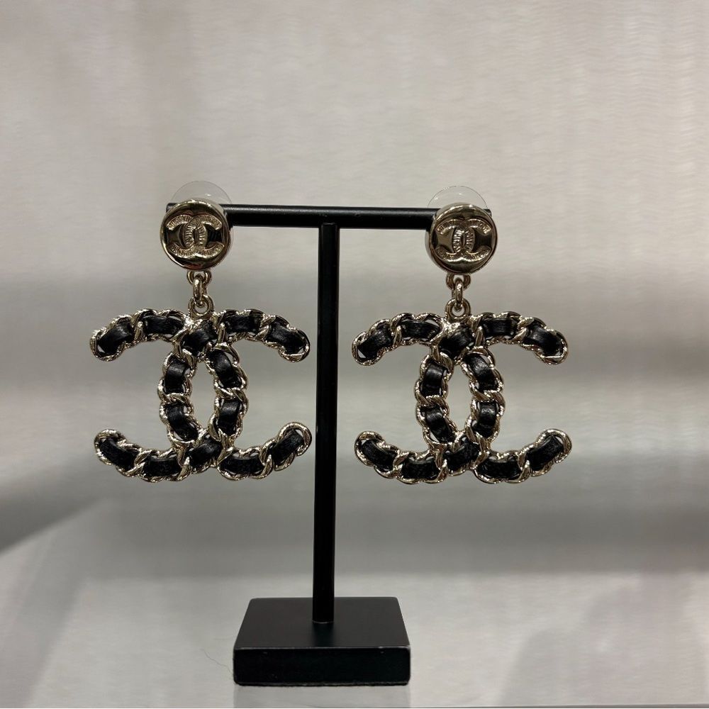 CHANEL Iconic Black and Gold Earrings